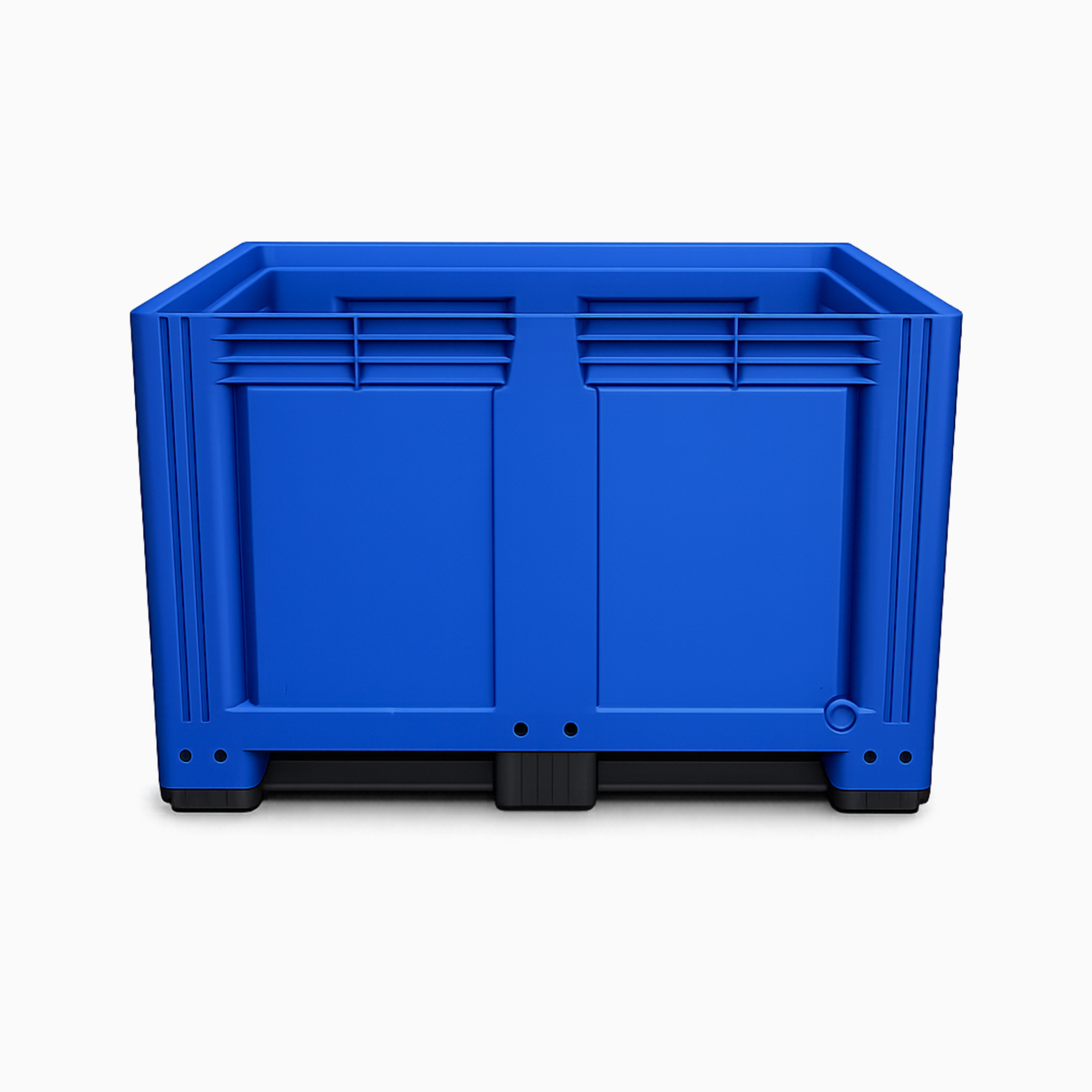 Blue heavy duty plastic pallet box with 3 skids