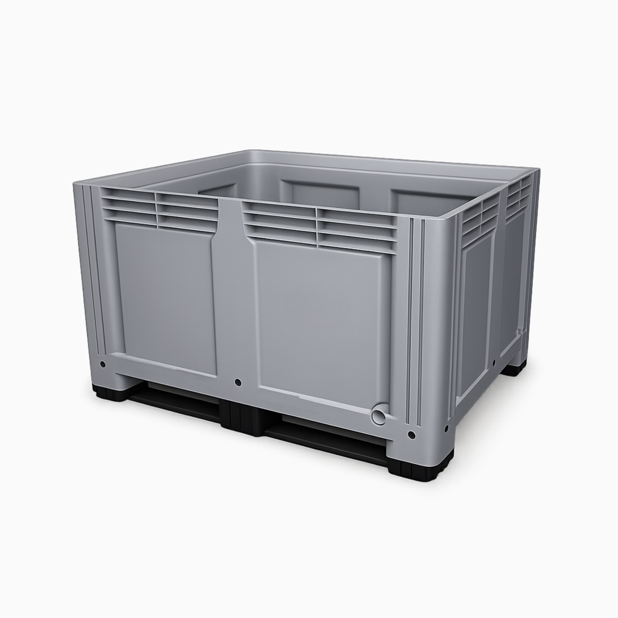 A Grey Heavy Duty Plastic Pallet box with 2 skids.