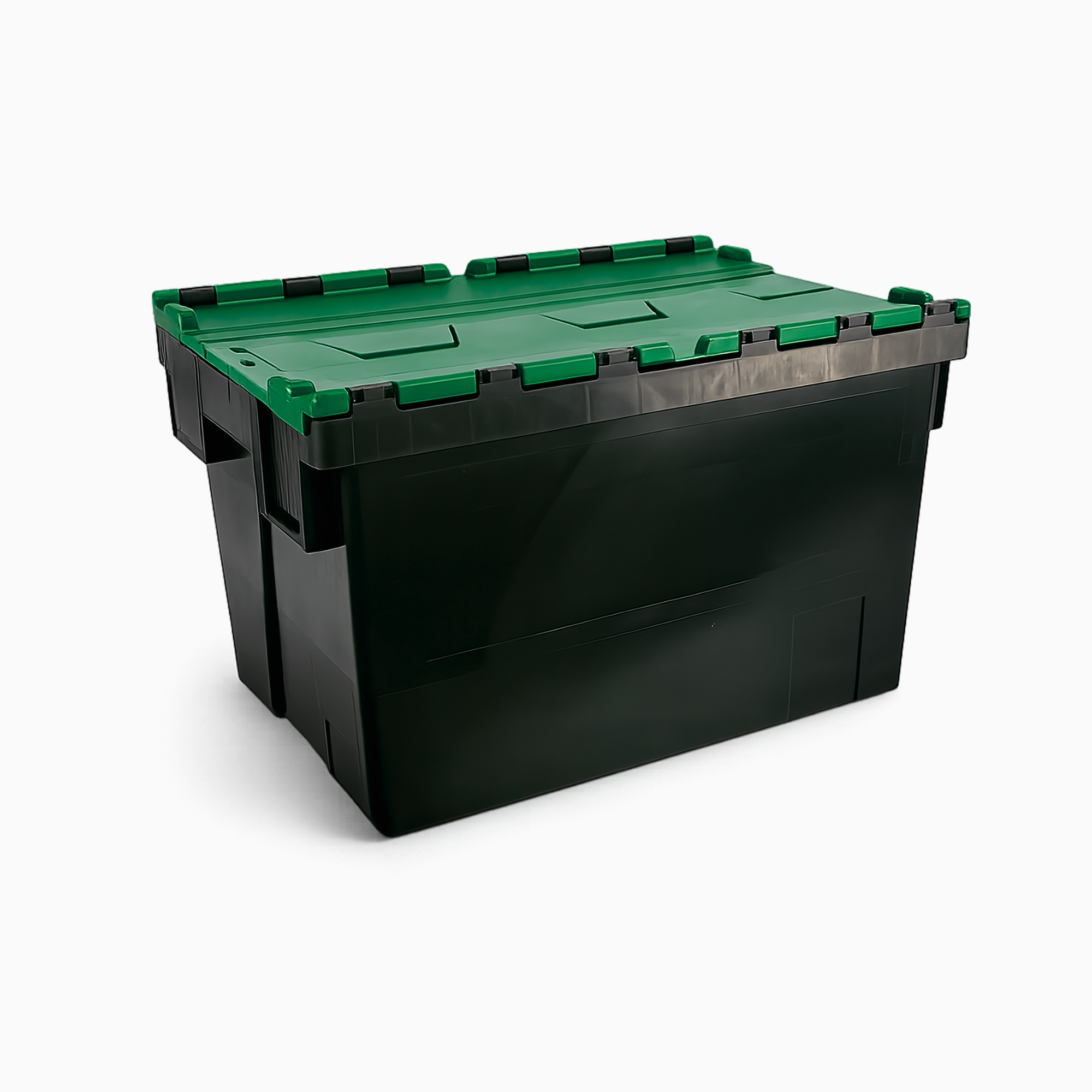 Heavy Duty Tote Box with Attached Lid | 69L | Green