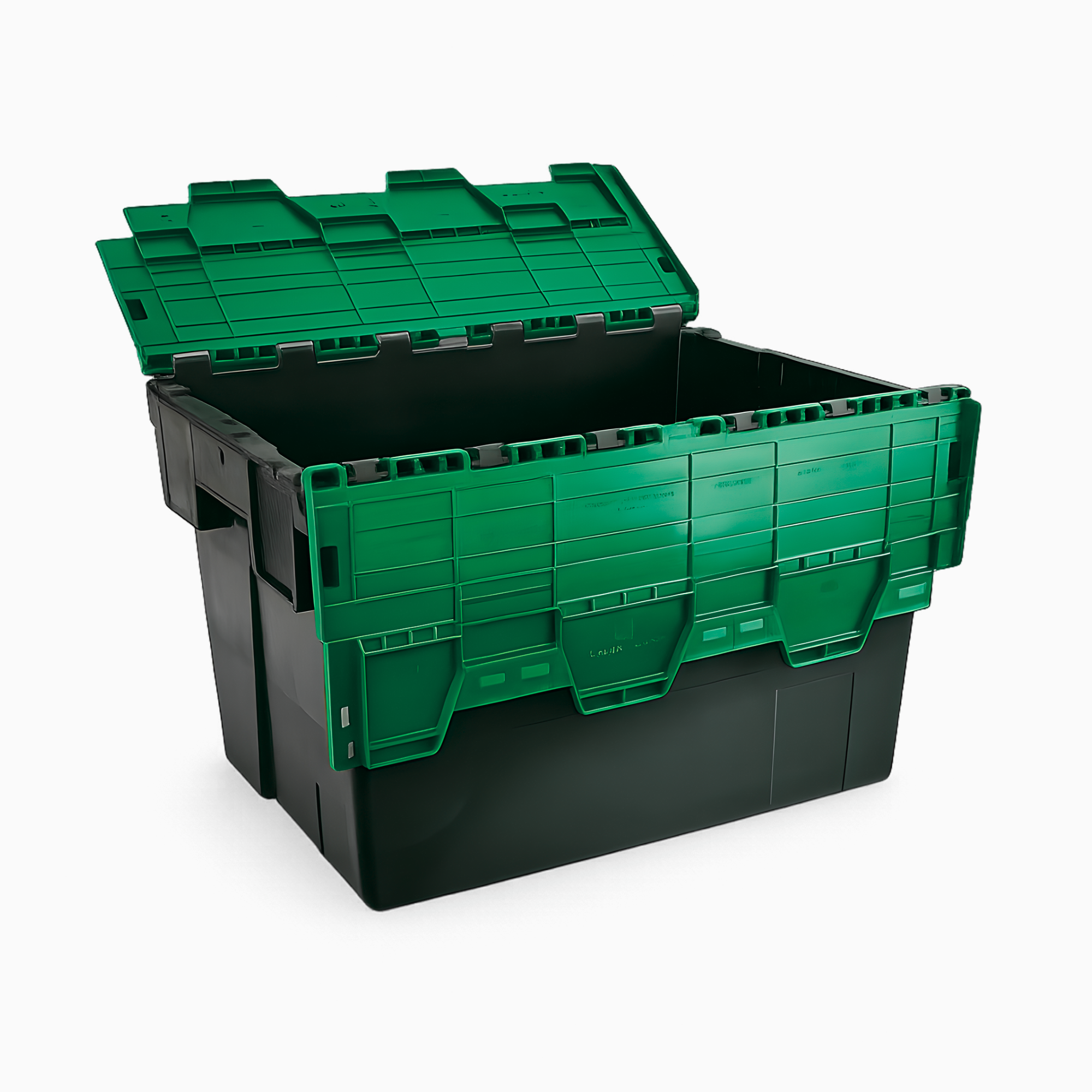 Heavy Duty Tote Box with Attached Lid | 69L | Green