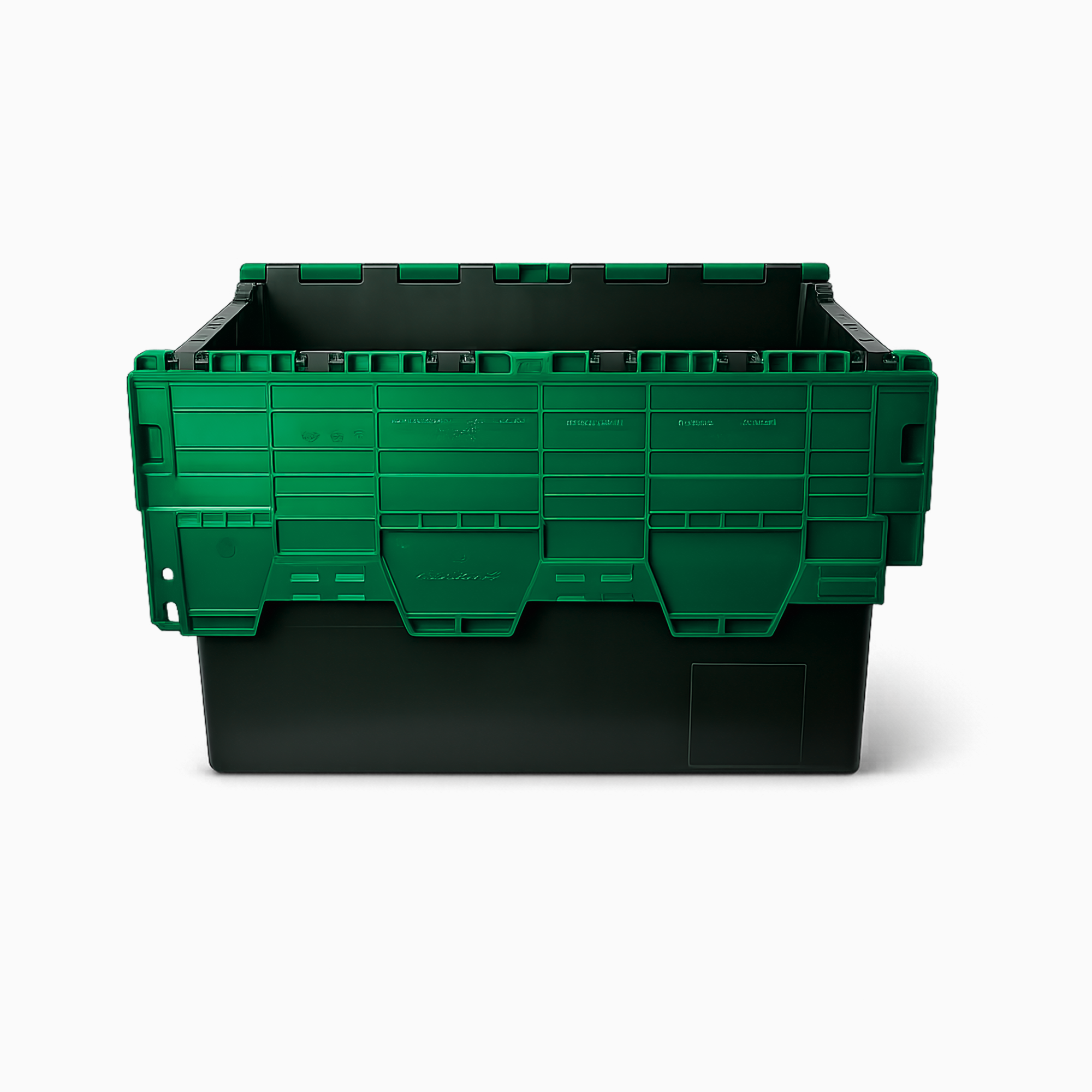 Heavy Duty Tote Box with Attached Lid | 69L | Green