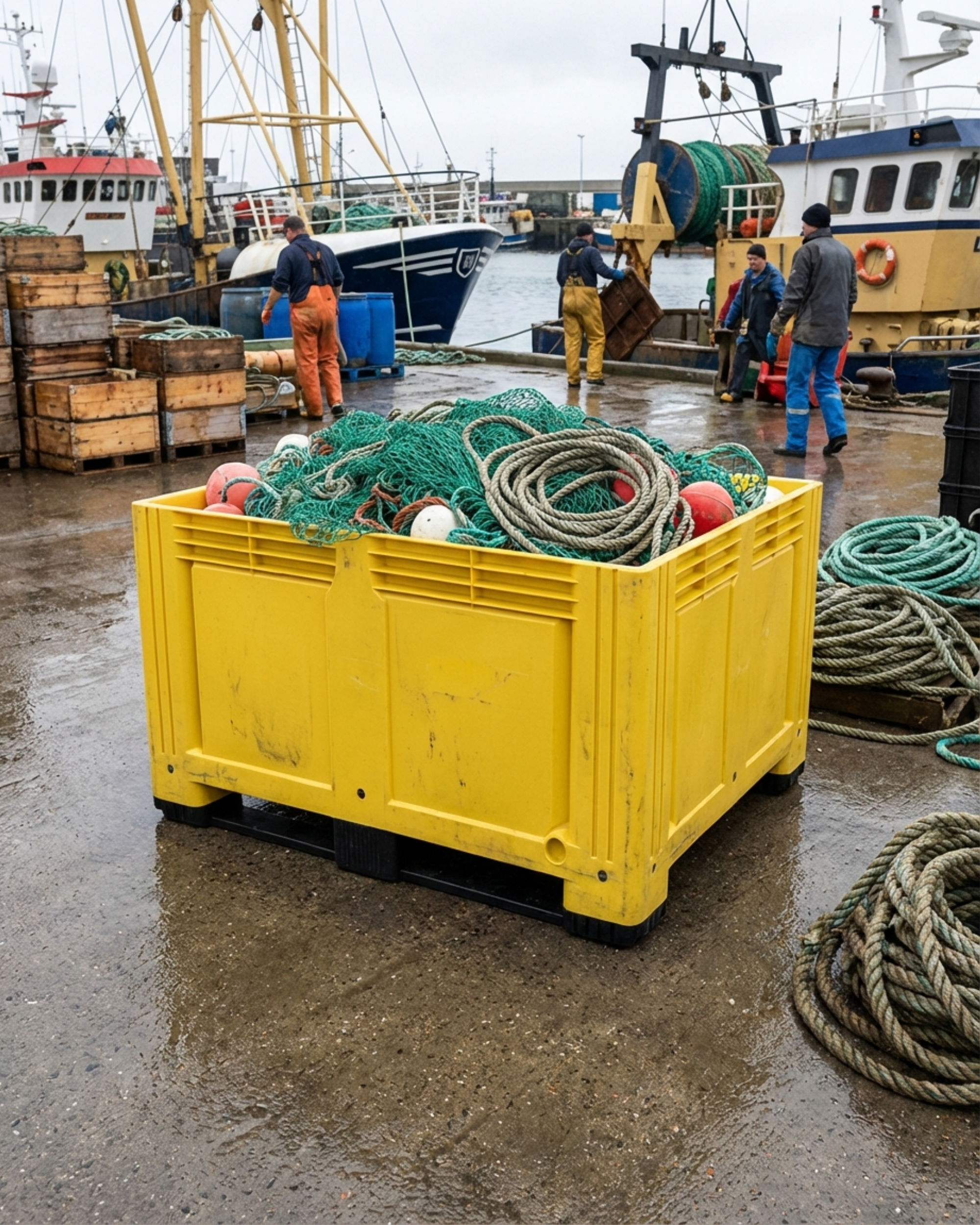 Yellow heavy duty plastic pallet box