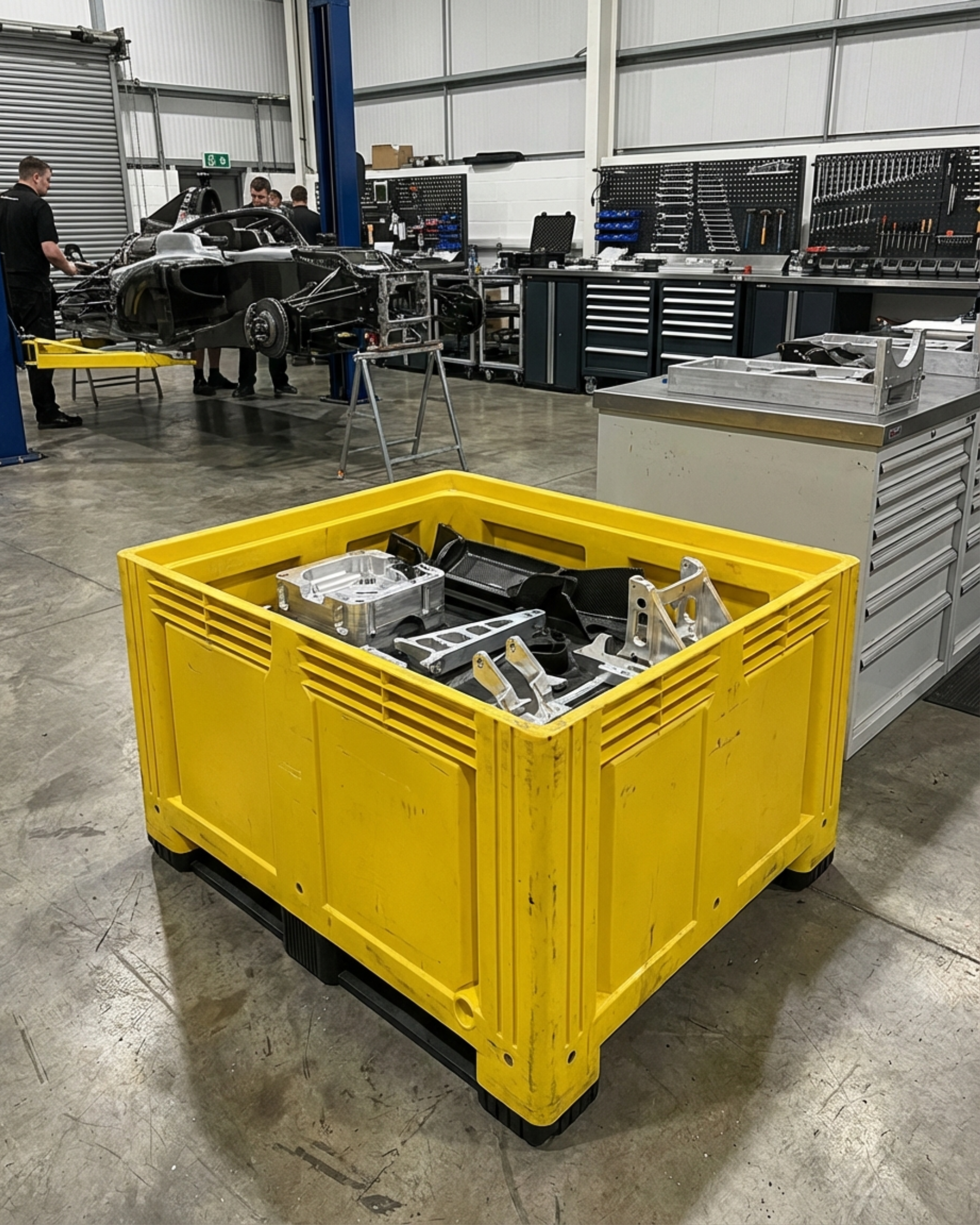 Yellow heavy duty plastic pallet box