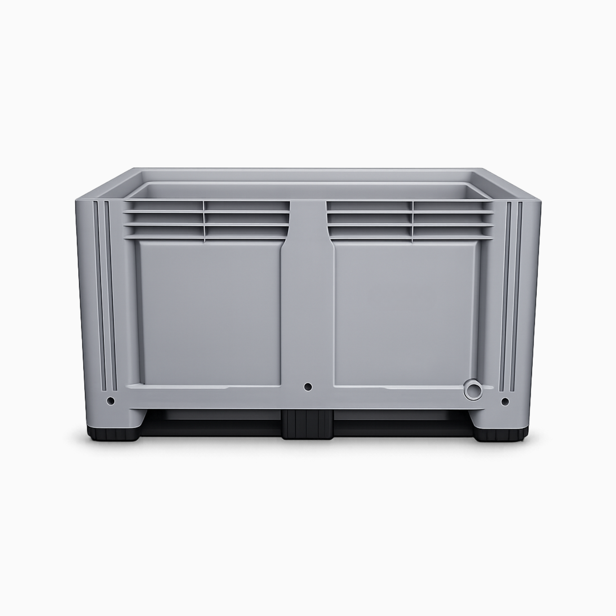 A Grey Heavy Duty Plastic Pallet box with 2 skids.