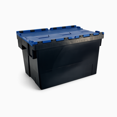 Heavy Duty Tote Box with Attached Lid | 69L | Blue