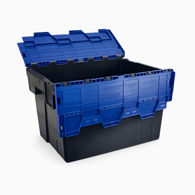 Heavy Duty Tote Box with Attached Lid | 69L | Blue