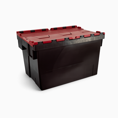 Heavy Duty Tote Box with Attached Lid | 69L | Red