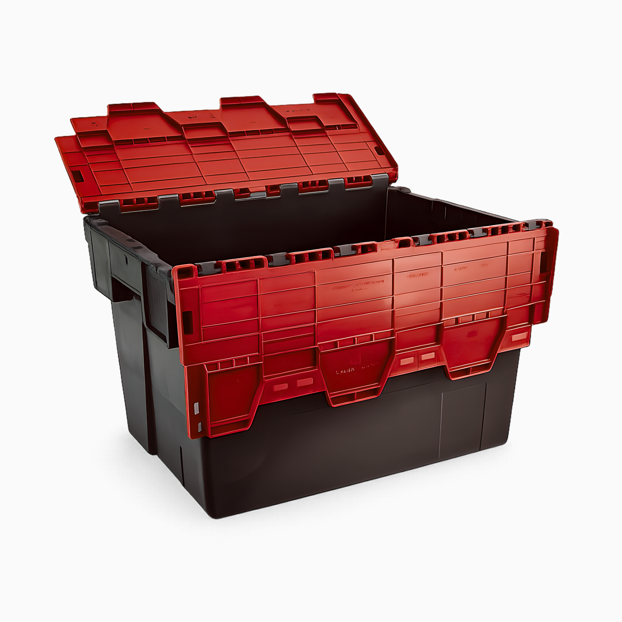 Heavy Duty Tote Box with Attached Lid | 69L | Red