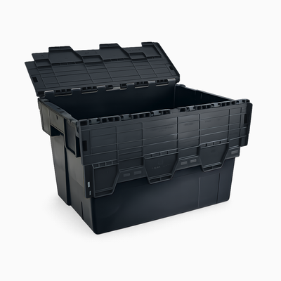 69L Attached Lid Tote Box with Black Lid