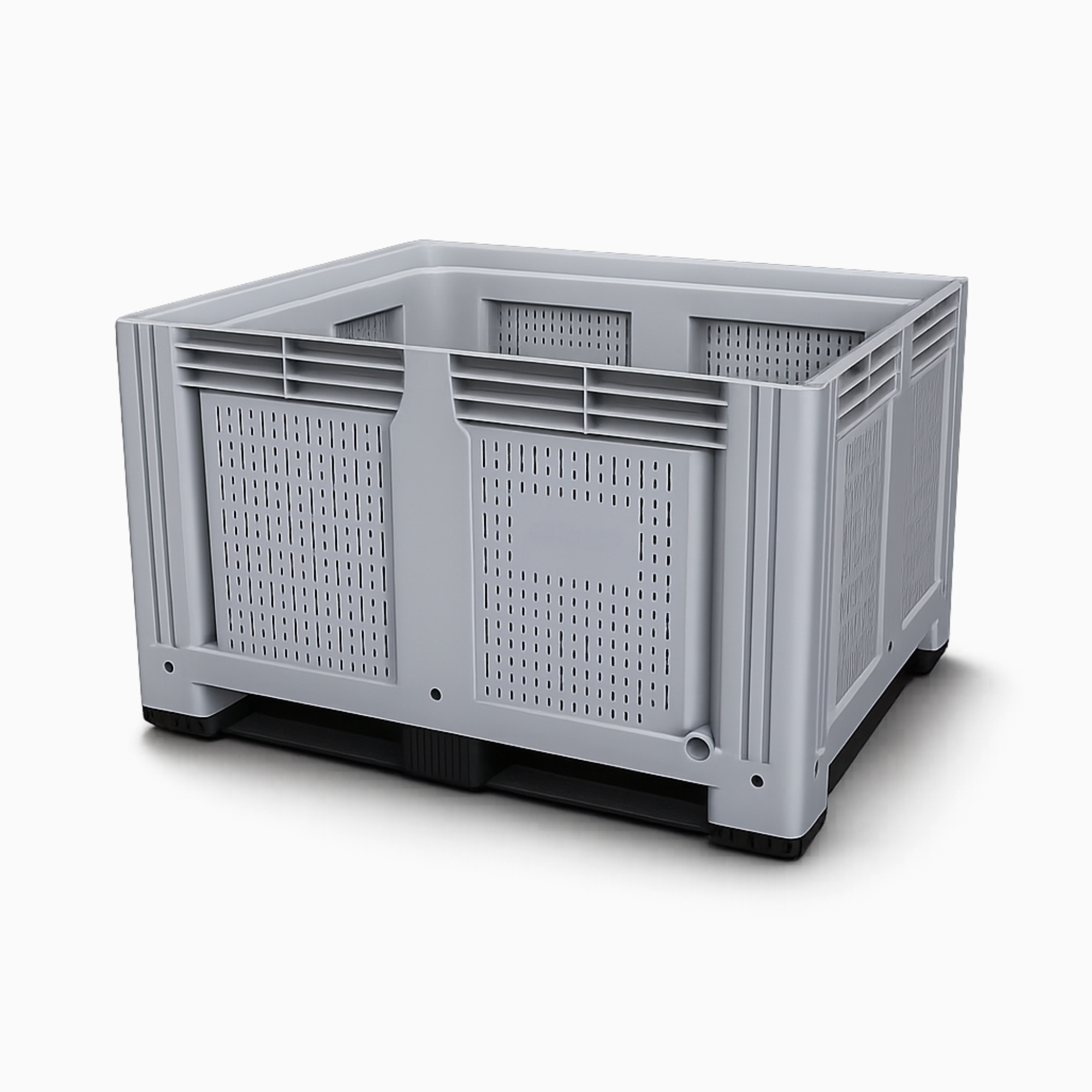 Heavy duty vented grey plastic pallet box