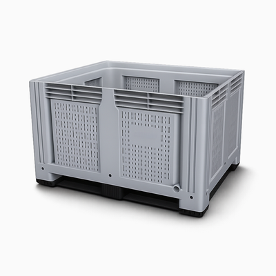 Heavy duty vented grey plastic pallet box
