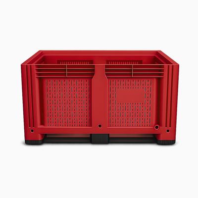 Heavy Duty Vented Plastic Pallet Box | Red | 2 Skid