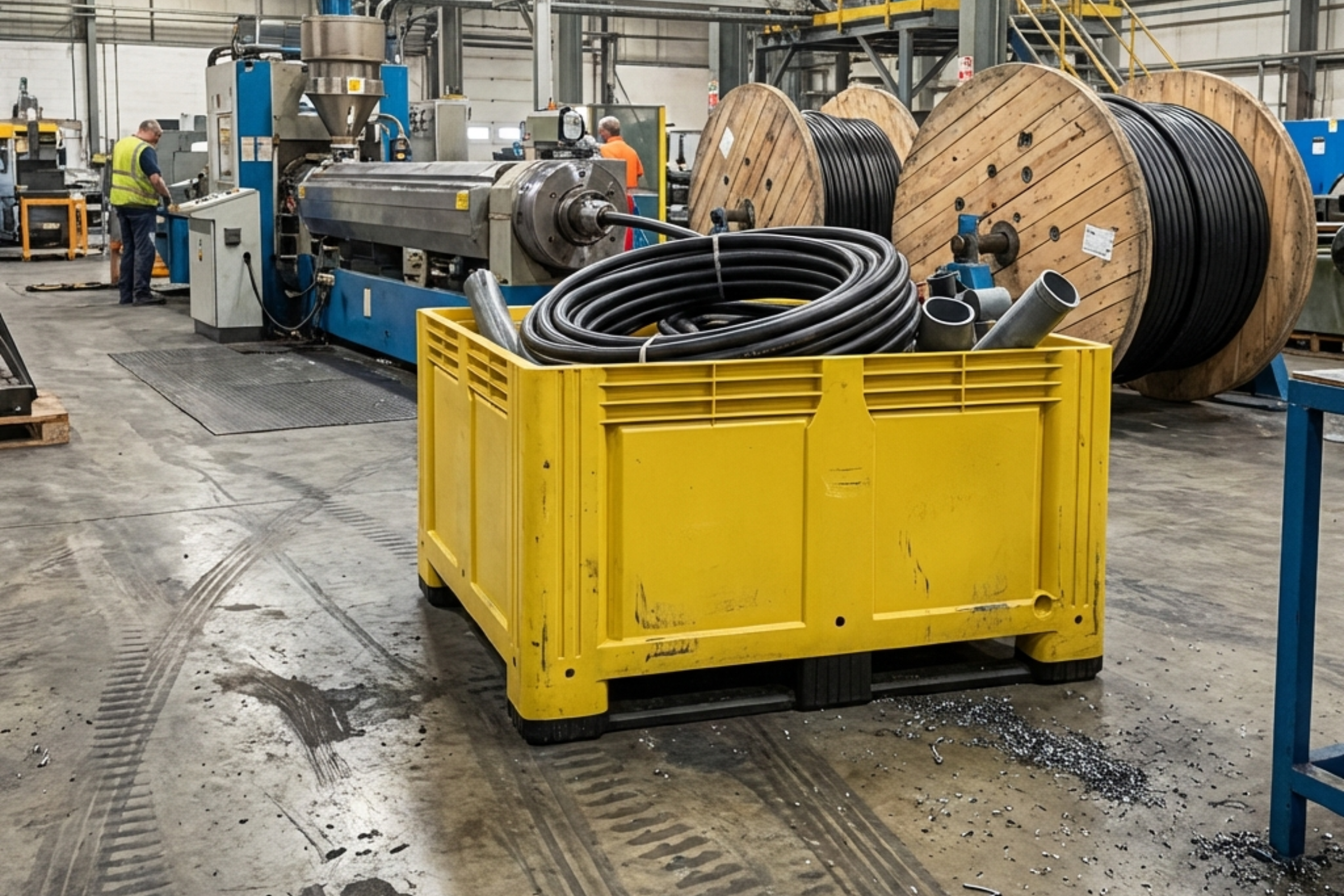 Yellow heavy duty plastic pallet box