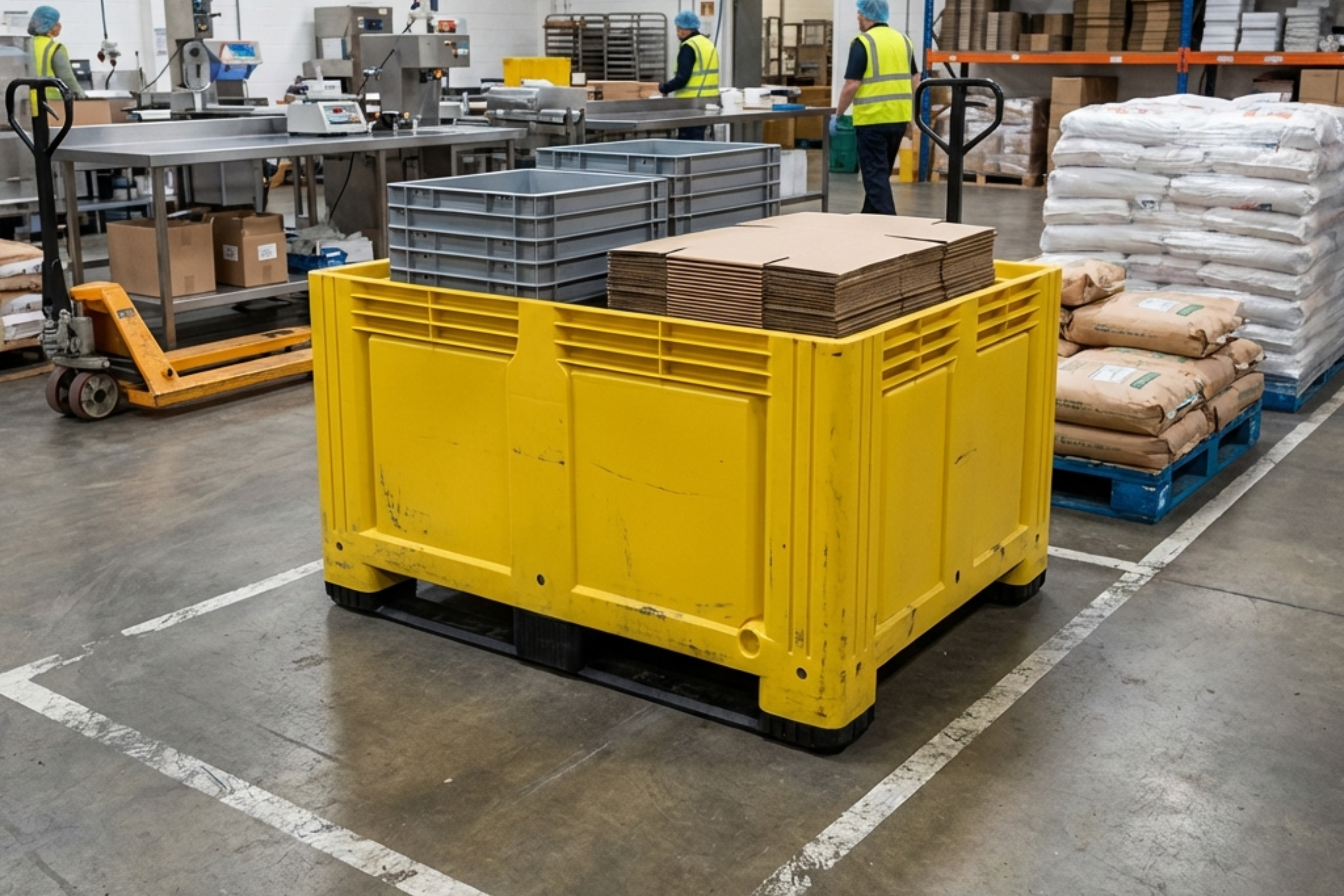 Yellow heavy duty plastic pallet box